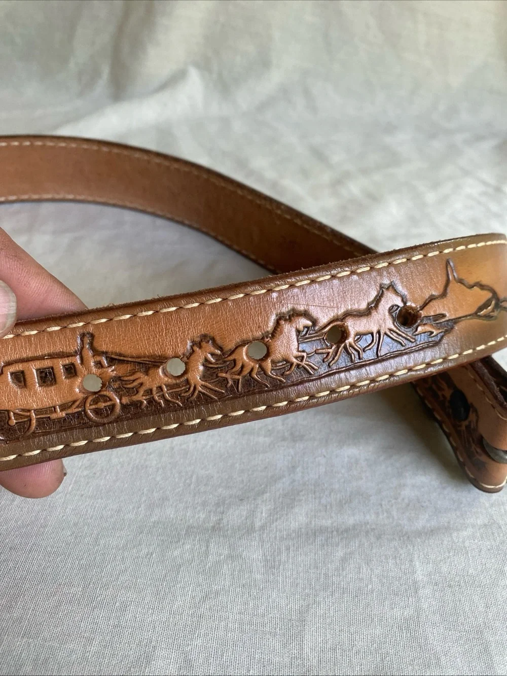 Shyanne Brown Tooled Leather Stagecoach/Western Belt Unisex -28”